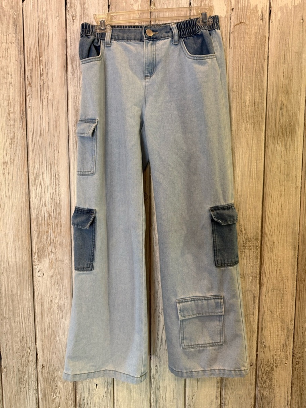 Justice Light Blue Denim Cargo Jeans with Darker Patch Pockets Details